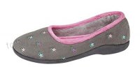 Womens Grey MEMORY FOAM Ballerina Full Slippers Size UK 3 - 8 OUTDOOR SOLE - B01KTTG6C2