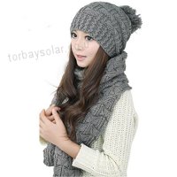 Koly Women's Warm Woolen Knit Hood Scarf Shawl Caps Hats Suit 1 Set - B018G2CUYW