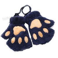 BZLine® Women Winter Hanging Neck Plush Velvet Thickening Half-finger Cat-pad Keep Warm Gloves - B077JTFRZ9